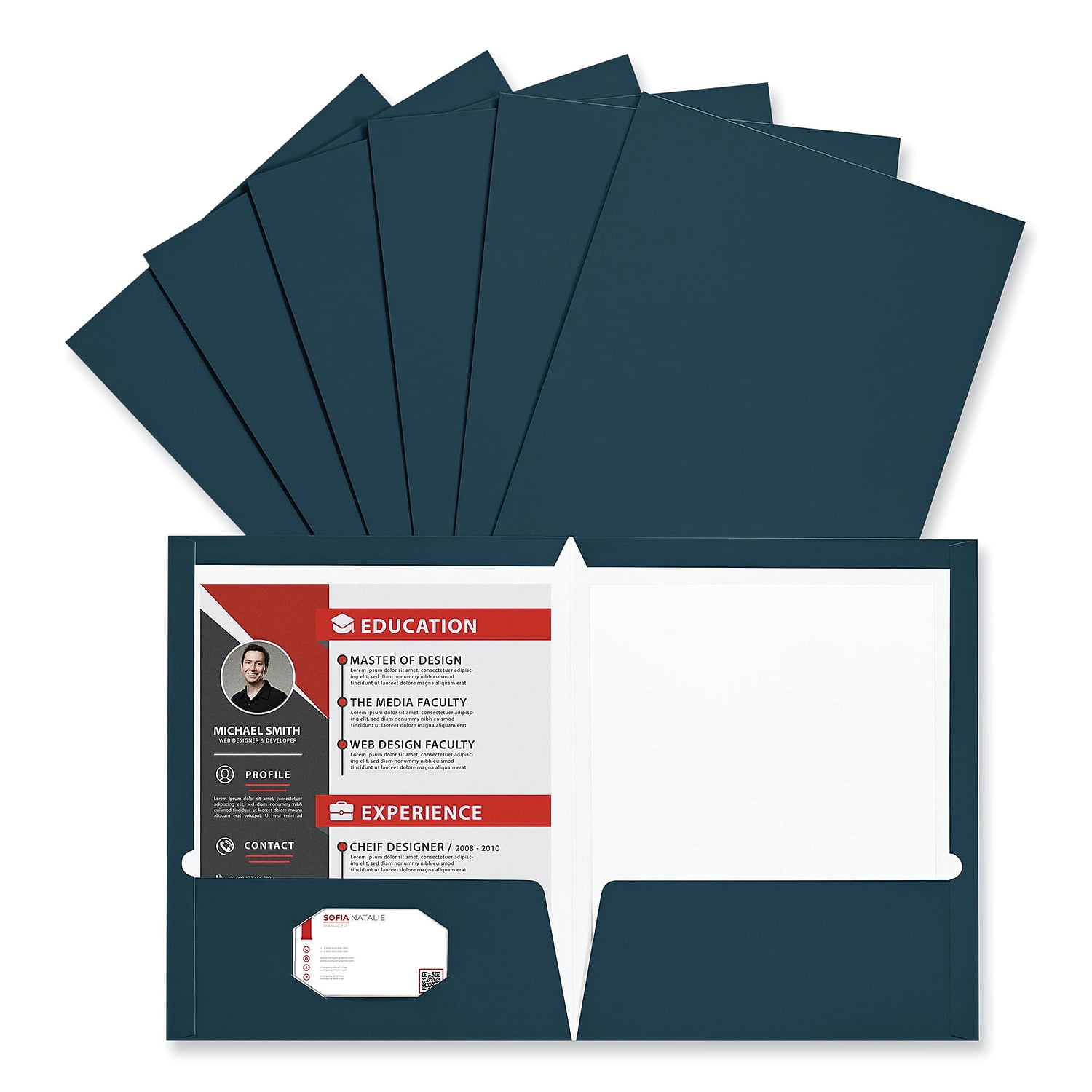 11 in. x 8-1/2 in. Cardboard Paper, Laminated Two-Pocket Folder - Navy (25/Pack)