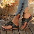 thumbnail image 4 of Rokment Women's Flower Orthopedic Flip Flops with Massage Sole Comfortable Arch Support Platform Wedge Walking Thong Sandals Boho Beach Casual Leather Dress Slip on Slides for Vacation Black Size 6, 4 of 8