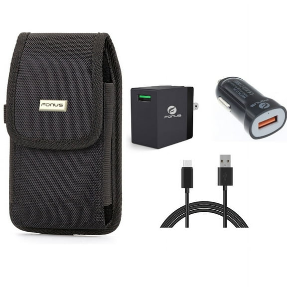 Case Belt Clip & Fast Home Car Charger for iPhone 15 Pro - Rugged Holster Canvas Cover and USB Cable Type-C 6ft Long Travel D2G for iPhone 15 Pro (6.1")