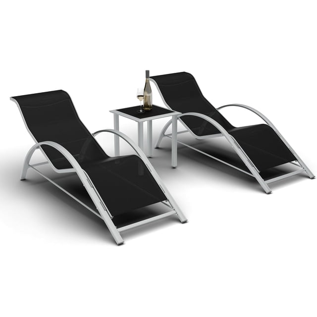 Bingirl WhizMaz Ensemble de 3 Chaises Longues d'Extérieur - Fauteuils Inclinables Légers pour Piscine et Plage avec Table d'Appoint, Robustes pour Terrasse, Balcon, Pelouse et Patio