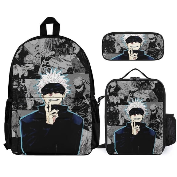 Jujutsu Kaisen Fun cartoon three-piece backpack set: includes backpack lunch box and pencil case One size