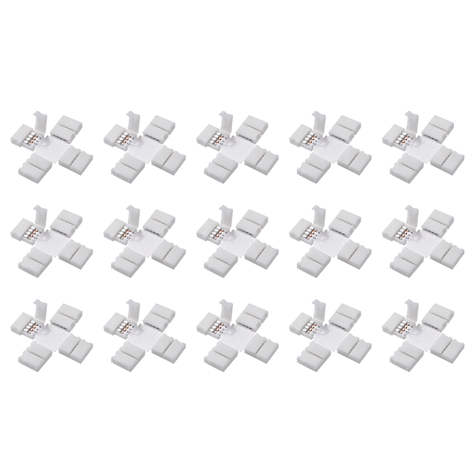 10mm 4P Cross Shape LED Strip Connector for 5050 RGB 4 Conductor Lights 15Pcs