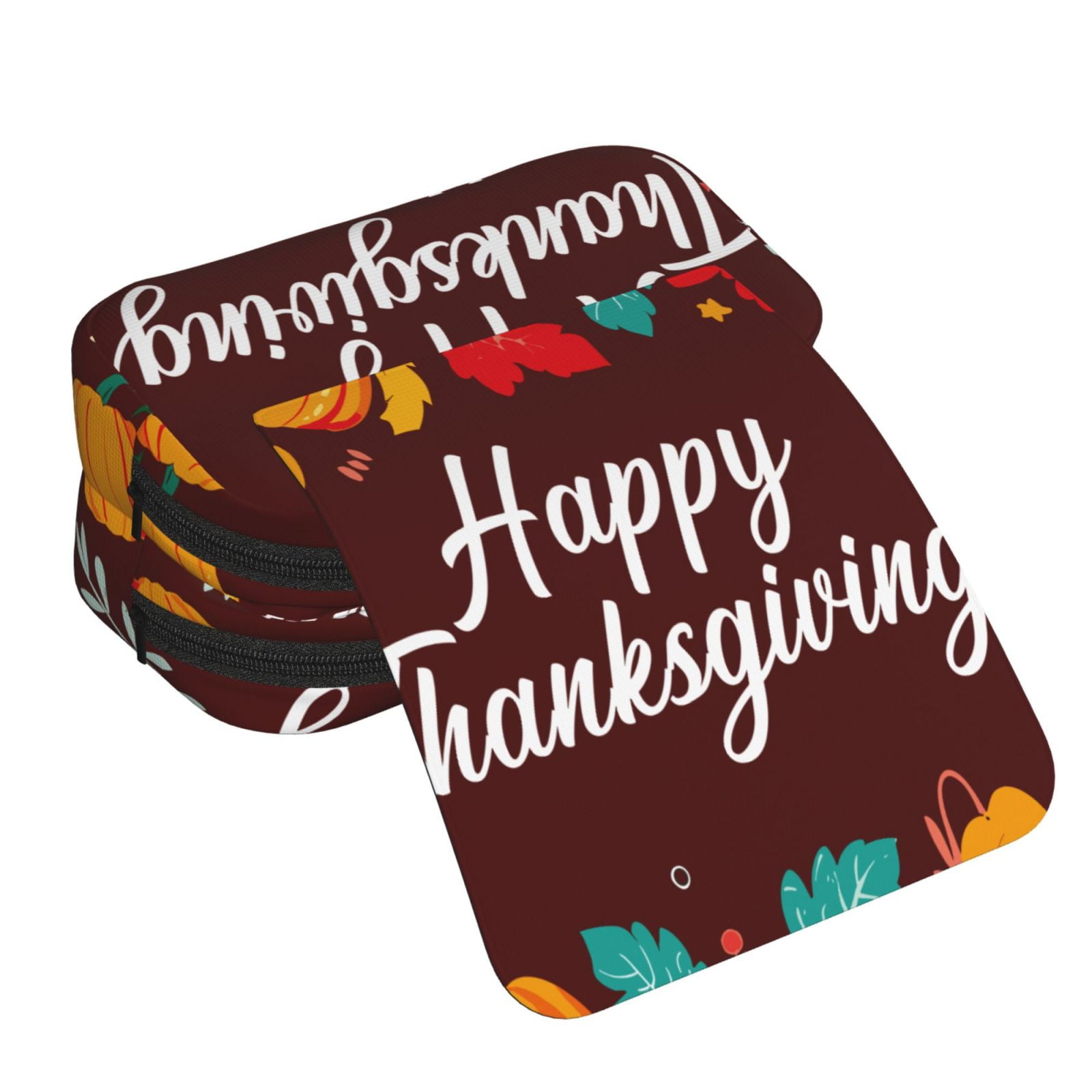 Rateoe Happy Thanksgiving Pattern Double Clamshell Pen Case, Storage Organizer with Two Zipper Compartments– Holds Up to 50 Pencils & Pens