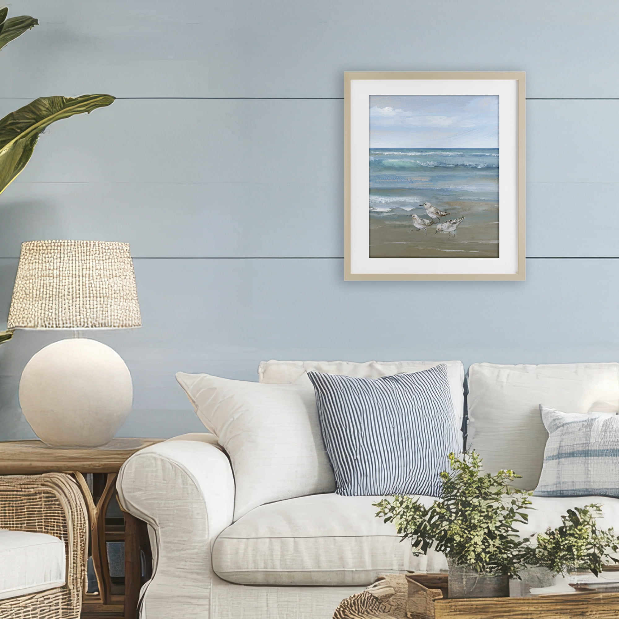 Stupell Industries Sanderlings on Gentle Waves Birch Framed Print Under Glass, design by Nan