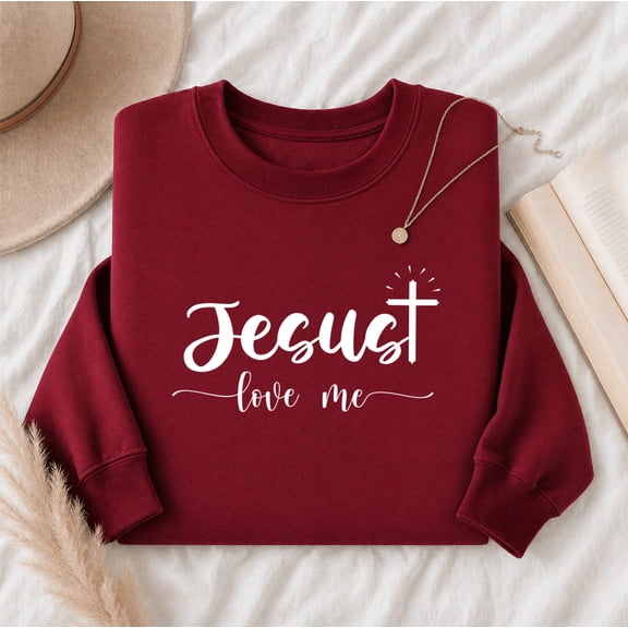 Jollimate Christian Jesus Loves Me Graphic Crewneck, Sweatshirt for Women, Faith Gift for Her