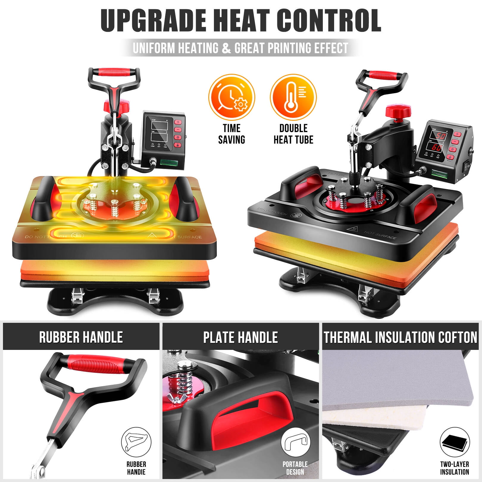 Adnoom 5 in 1 Heat Press Machine 15"x12" with LCD Control Panel, Full 360°Swing Away Heat Press Machine with Multi-Spring Pressure Knob, Sublimation Vinyl Digital Heat Press for Tshirt Cap Mug