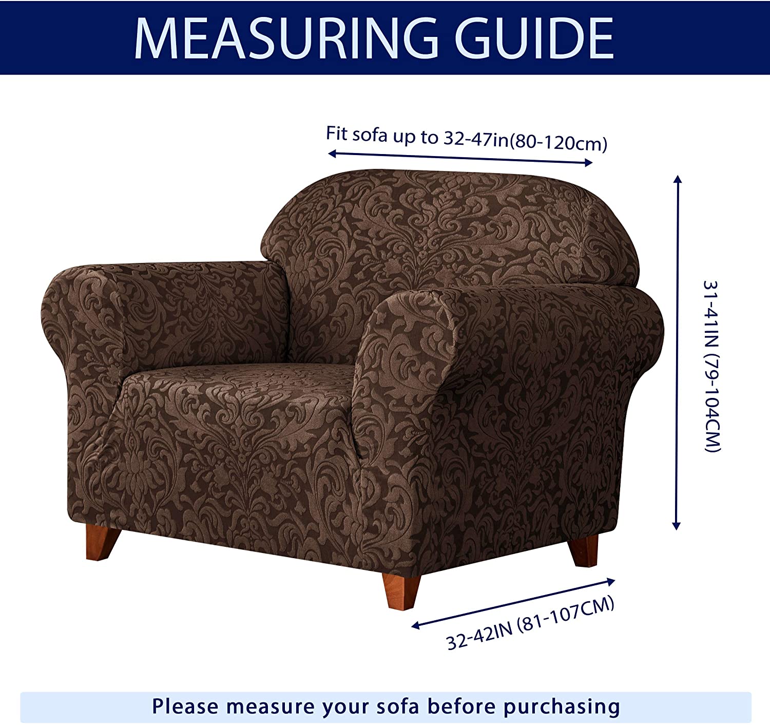Subrtex Sofa Slipcover 1-Piece Jacquard Damask Couch Cover,Armchair,Brown