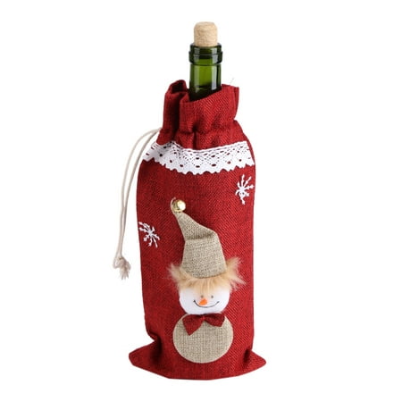 HERCHR Christmas Decorations Snow Man Wine Bottle Cover Bags Dinner Party Gift ,Christmas Bottle Cover, Christmas Decoration Cover Bag,  Red White Wine Bottle Cover for Table Holiday