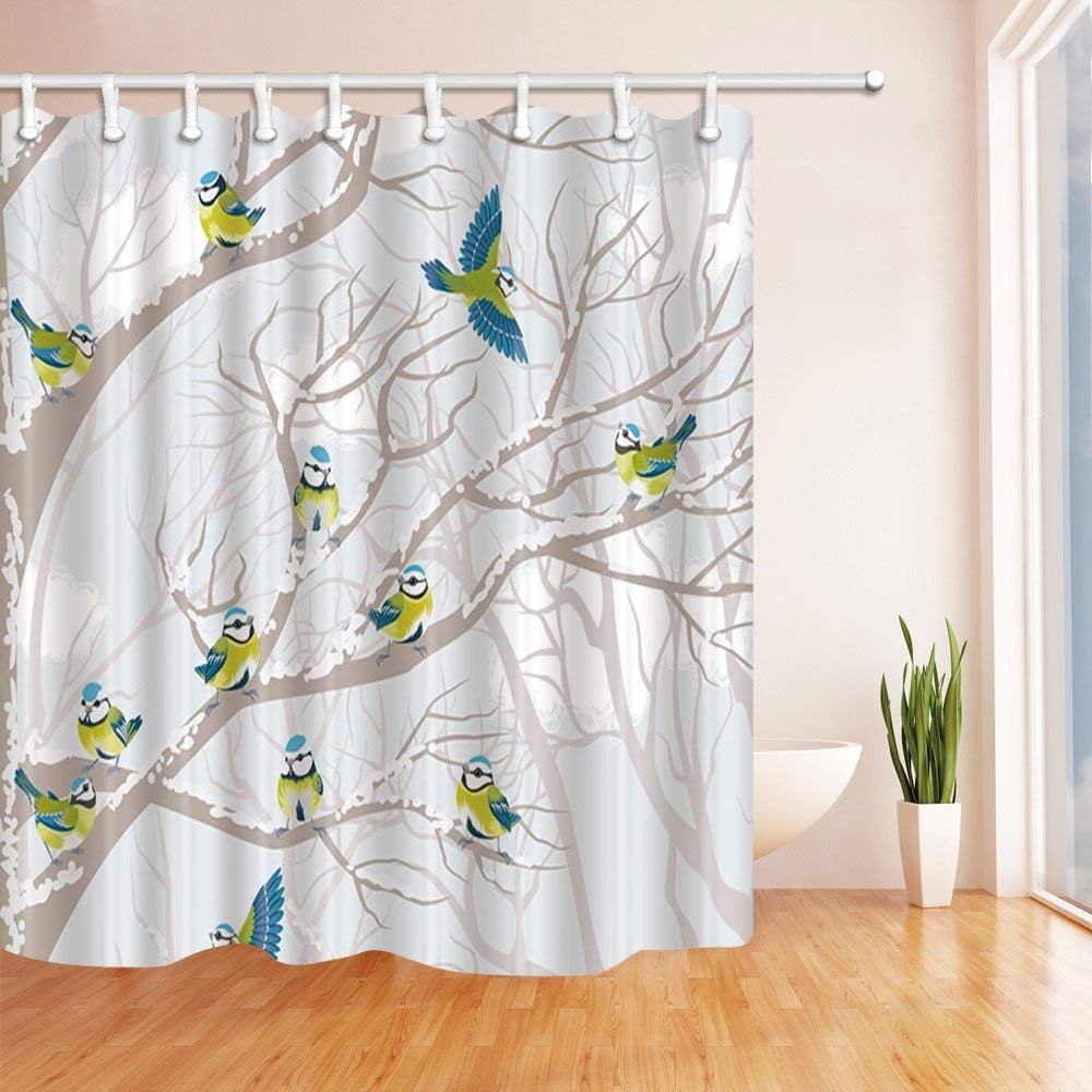 BPBOP Lovely Birds in Tree Polyester Fabric Bathroom Shower Curtain