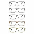 thumbnail image 2 of EYEZOOM 5 Pack Unisex Large Plastic Rectangular Reading Glasses with Spring Hinge, Mul-color, +250, 2 of 5