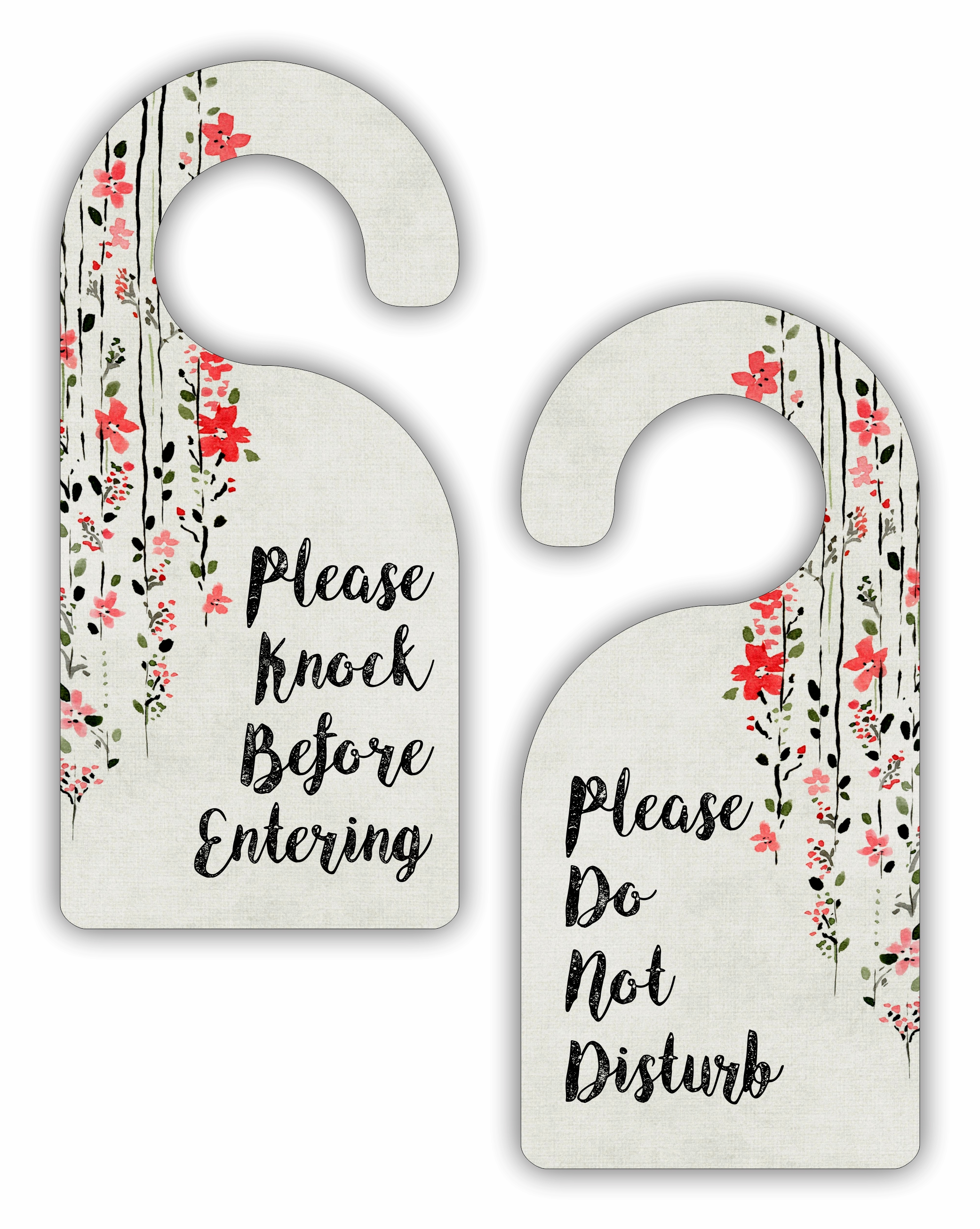 Watercolor Flowers Please Knock Before Entering  Please Do Not Disturb Double-Sided Room Door Sign Hanger