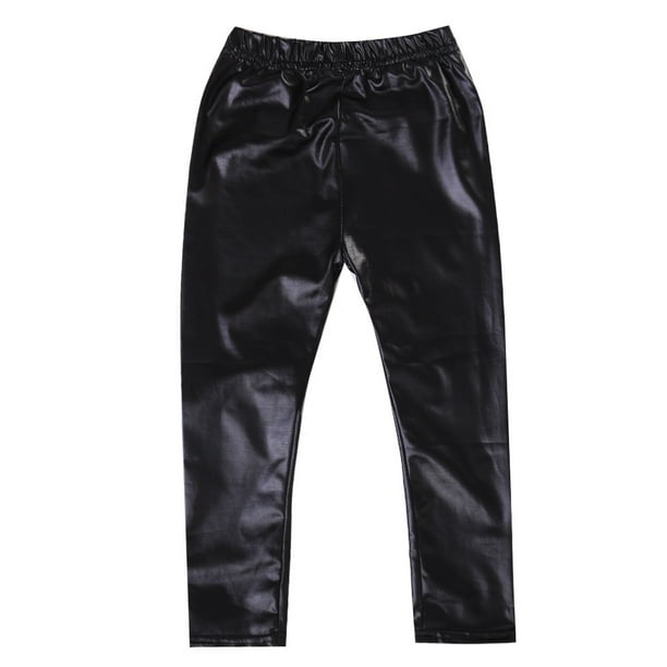 Girls' Black Eco Leather Pants