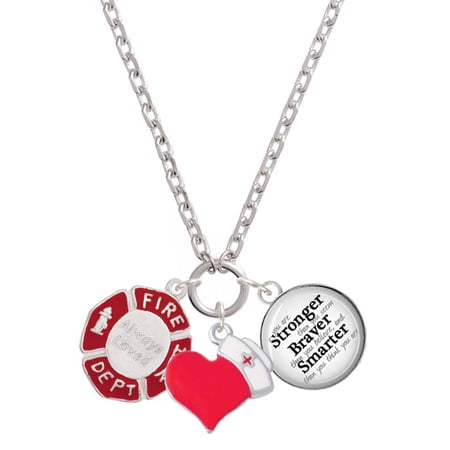 Delight Jewelry Silvertone Red Always Loved Fire Department Shield - Red Heart Nurse Strong Zoe Necklace