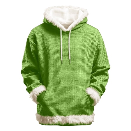 Arlun Fuzzy/Waffle Hoodies for Women Oversized Long Sleeve White Fuzzy Trim Sweatshirts Loose Fit Soft Comfort Winter Warm Pullover Tops Fashion Outfits 2-Green L