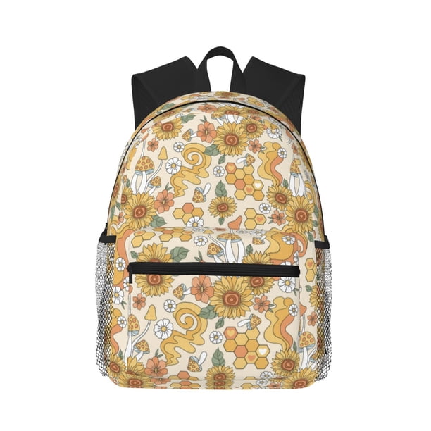 Disketp Retro 70s 60s Flower Mochila Ligera Clásica con Múltiples Bolsillos, Mochila Casual para Hombre y Mujer, Ideal para Escuela, Trabajo y Viajes