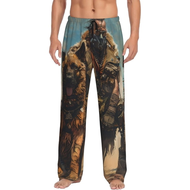 Fotbe desert Man Shepherd Dog Pantalones de Pijama para Hombre, Pantalones de Dormir, Pantalones de Casa con Cintura Ajustable y Bolsillos-3X-Large