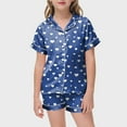 thumbnail image 2 of Sopiago Girls Pajamas Set Soft Short Sleeve Pjs Set Button-Down Sleepwear Nightwear Loungewear Blue,6-7 Years, 2 of 5