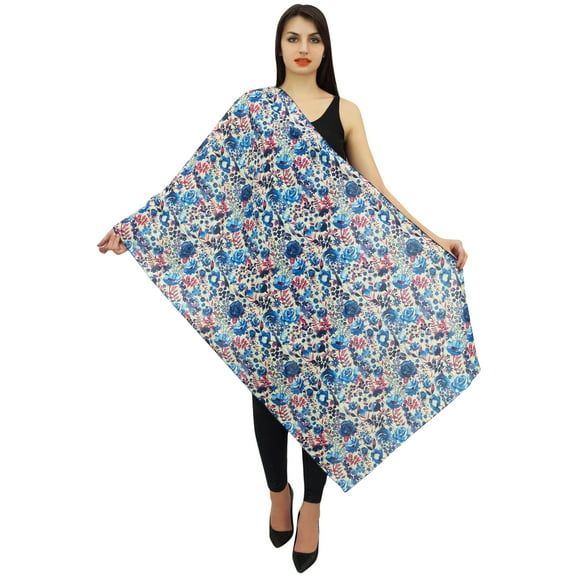 Phagun Floral Print Cotton Voile Stole Dupatta Women Neck Wrap Long Scarf-Blue
