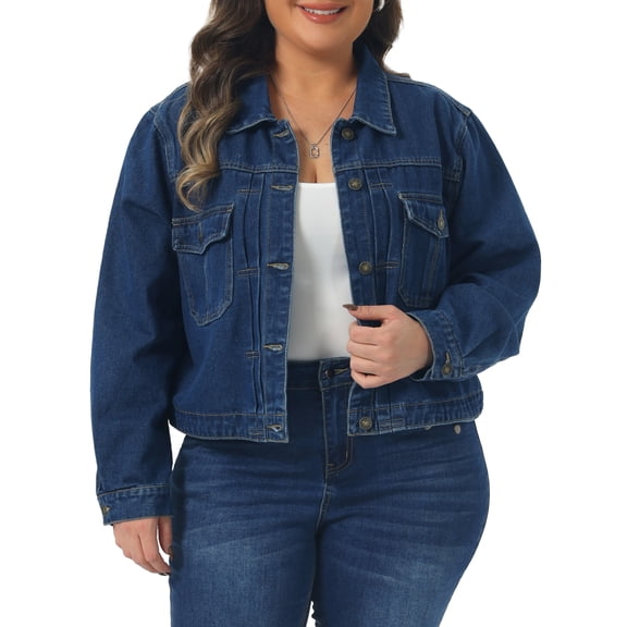 DARING DIVA Women's Plus Long Sleeve Button Down Jean Jackets 1X Dark Blue