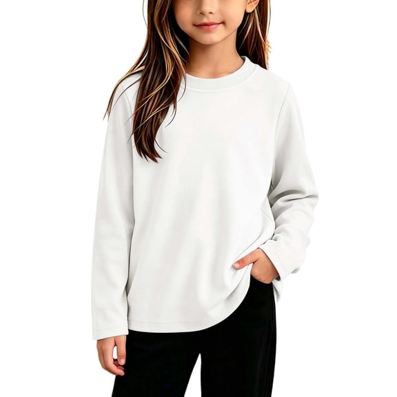 Boys Girls Cotton Long Sleeve T Shirt Kids Plain Basic Girls Tops White 6-7 Years
