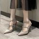 thumbnail image 3 of Valentino High Heels Women's Rivet Pointed Toe Two-Strap Three-Strap Leather Patent Leather Stiletto Heel Liu Ding Summer Sandals Women, 3 of 3