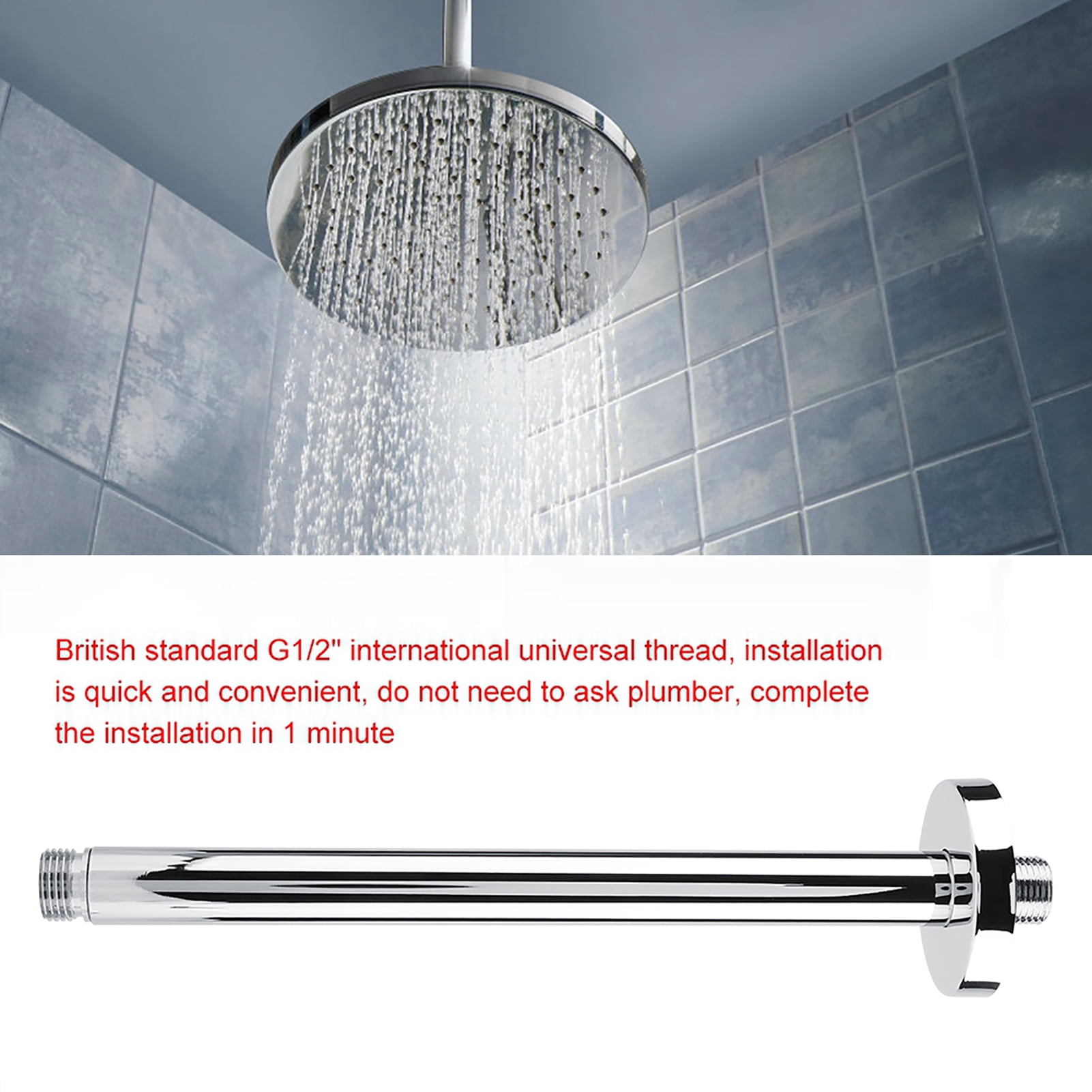 Bras De Douche En Acier Inoxydable Noir - Rallonge 14,5 Pouces, Raccord G1/2" - Pour Douche Plafond Ou Fixe