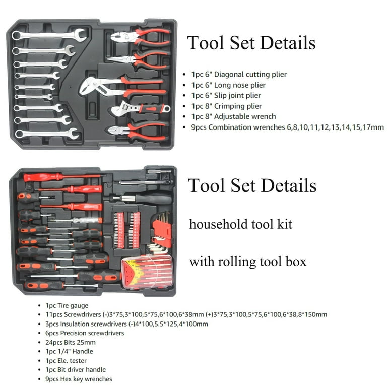 Aukfa 899 Pcs Tool Set, Rolling Tool Box for Home Auto Repair