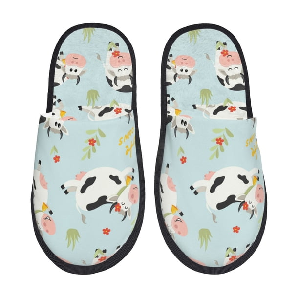 Fotbe Cute Cows Pantuflas Peludas para Mujer con Estampado, Zapatillas de Peluche, Zapatos de Invierno para Casa, Uso Interior y Exterior-Medium
