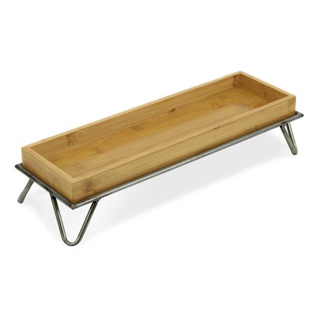 Cheungs 5316 Bamboo Rectangular Plate with Metal Stand