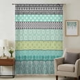thumbnail image 2 of Teal Black Boho Semi Sheer Curtains Drapes for Living Room, Bedroom, French Doors Window 54 Inches Long, Vintage Ethnic Tribe Abstract Art Rod Pocket Chiffon Curtain Drapery Voile Draperies Panel, 2 of 8
