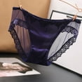 thumbnail image 3 of Panties for Women,Satin Fashion Seamless Lace Underwear Breathable Soft Mid Low Waist Comfortable Panties,Womens Underwear,Blue,L, 3 of 3