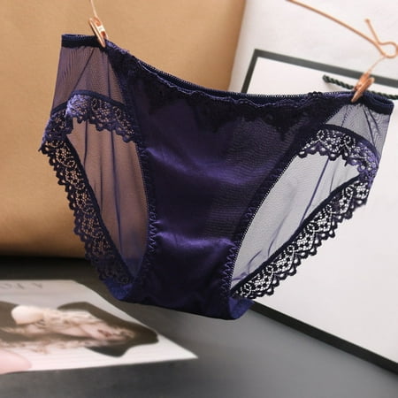 Hauaitttt Satin Fashion Women Mesh Transparent Lace Mid Low Waist Traceless Triangle Pants Bikini Underwear for Women Pack Panties Lingerie Boys Vintage Underwear My Recent Womens Panties plus Size
