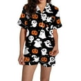 thumbnail image 4 of Ensembles de Pyjama pour Femmes Pyjamas Graphiques Imprimés Satin Mignons Vêtements de Nuit Boutons Manches Courtes Hauts Shorts Ensembles S, 4 of 5