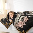 thumbnail image 3 of Homewish Romantic Rose Skeleton Twin Bedding for Kids, Vintage Western Damask Flower Bedding Comforter Set, Black Reversible, 7 Pieces, 3 of 7