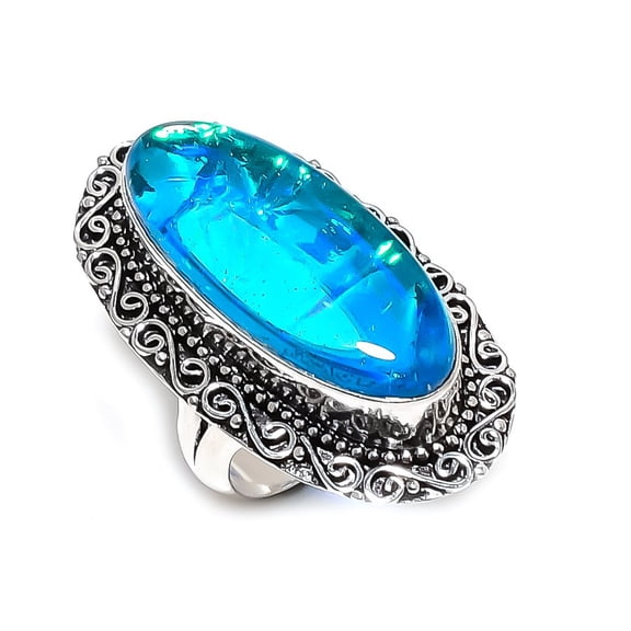 Natural Blue Triplet Opal Gemstone 925 Sterling Silver Jewelry Ring Size 7