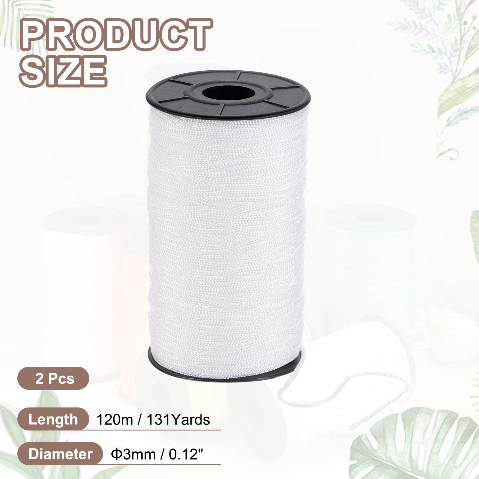 Uxcell 2 Pcs Polyester Macrame Cord, 3mm x 131 Yards Polypropylene Crochet Braided Rope Macrame Yarn for Wall Hangings Bag Craft Knitting, White