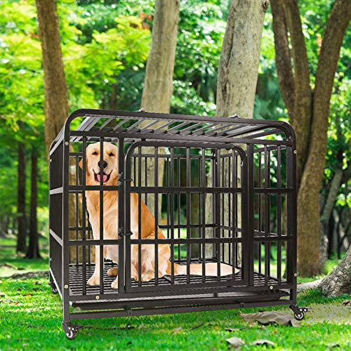 Self-Locking Latches Pet Playpen Indoor Outdoor with Four Wheels AGESISI Heavy Duty Dog Crate Strong Metal Dog Cage Dog Kennels for Medium and Large Dogs 38 inches 