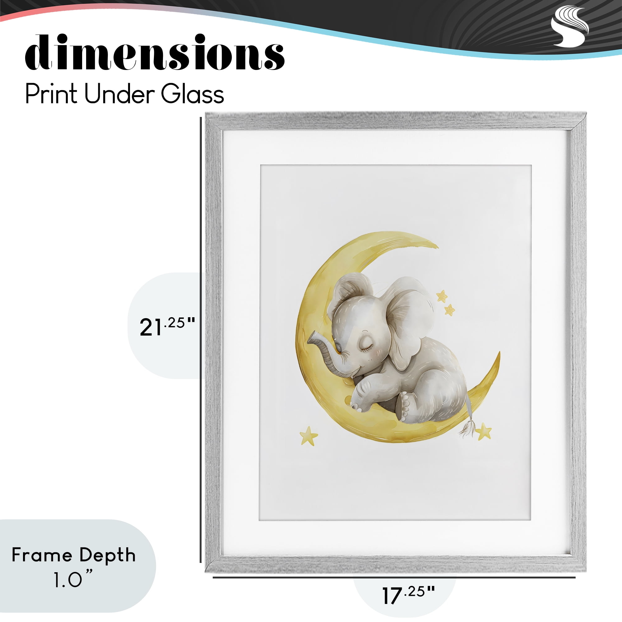 Stupell Industries Sleeping Elephant on Yellow Moon Gray Framed Print Under Glass, design by LSR Design Studio