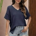 thumbnail image 3 of GaThRRgYP Summer Short Sleeve T - Shirt Blouse for Women,Fashion Women's Casual Solid Color Pleated Short Sleeve V-Neck Blouses Shirts Navy M, 3 of 7