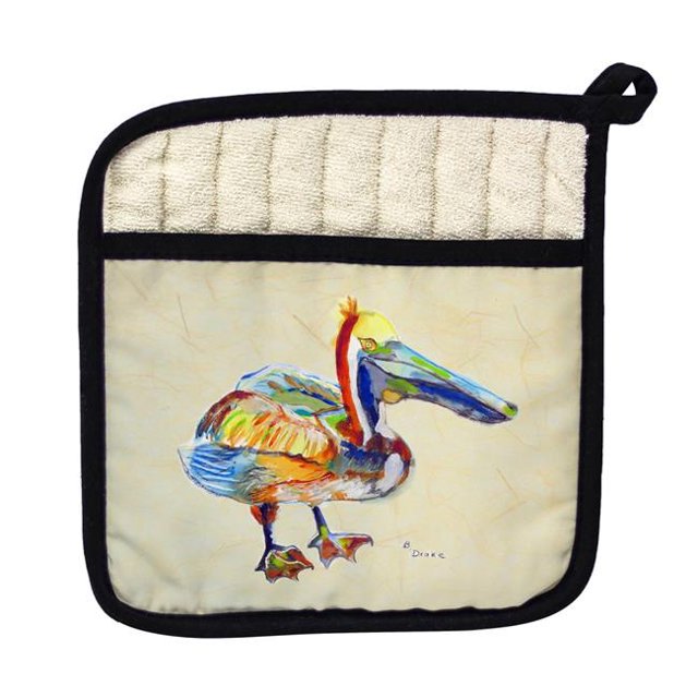 Betsy Drake PT983B Heathcliff Pelican on Beige Pot Holder