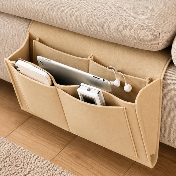 Felt Bedside Caddy Organizer, Bedside Hanging Storage Bag with 5 Pockets, Tuck-In Bedside Storage for Dorm, Bedroom & Sofa