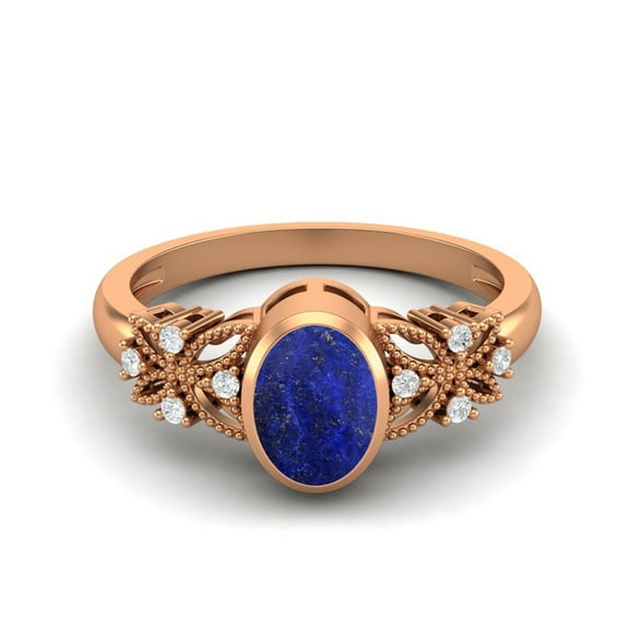 7X5mm Oval Shape Lapis 925 Sterling Silver Rose Vermeil Celtic Shank Solitaire Valentines Day Gifts Ring