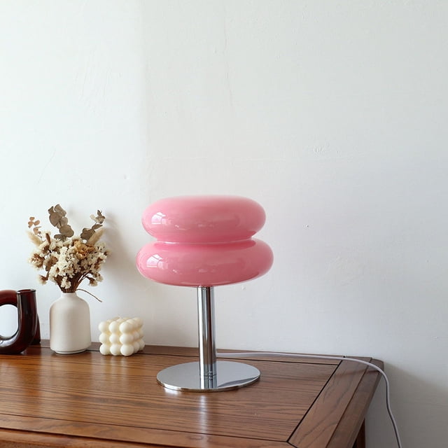 Macaron Glass Table Lamp Silver Modern LED Eye Protection Night Light For Bedroom Living Room