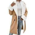 thumbnail image 3 of gbyLJF Women's Fleece Lined Coats Solid Color Notched Collar Double Breasted Overcoat Winter Mid-Long Trench Coat, 3 of 9