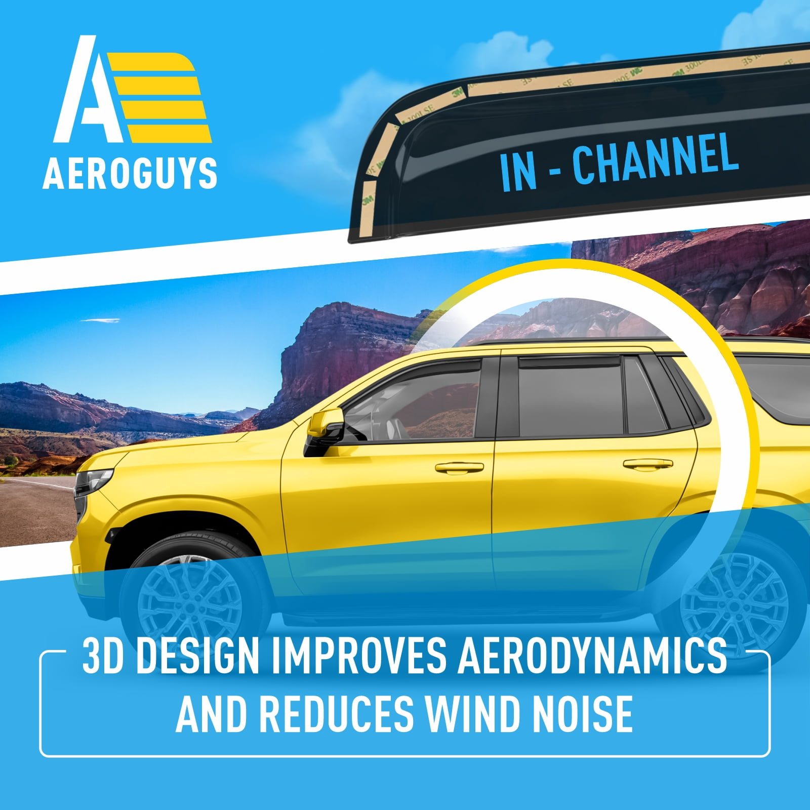 AEROGUYS In-Channel Window Deflectors Extra Durable Window Visors Rain Guards Fit for Chevrolet (Chevy) Tahoe 2021-2026, Sun Visors,Wind Deflectors,Vent Visors,Car Accessories - 4pcs. AG0524