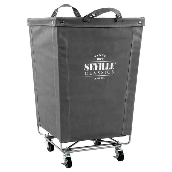 Seville Classics Large Commercial Heavy Duty Rolling Steel Frame Laundry Hamper Canvas Cart Bin, w/ Wheels for Hotel, Home, Closet, Bedroom (PATENTED), Gray, 18.1" D x 18.1" W