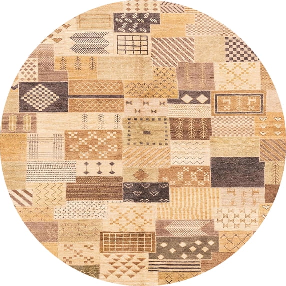 Ahgly Company Machine Washable Indoor Round Abstract Orange Area Rugs, 5' Round