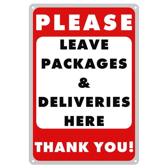 POCHAR Please Leave Packages & Deliveries Here Sign - 12'' x 8'' Large Metal Delivery Signs for Packages - Aluminum Parcel Delivery Signs for Outdoor Home Business Weatherproof and UV Resistant