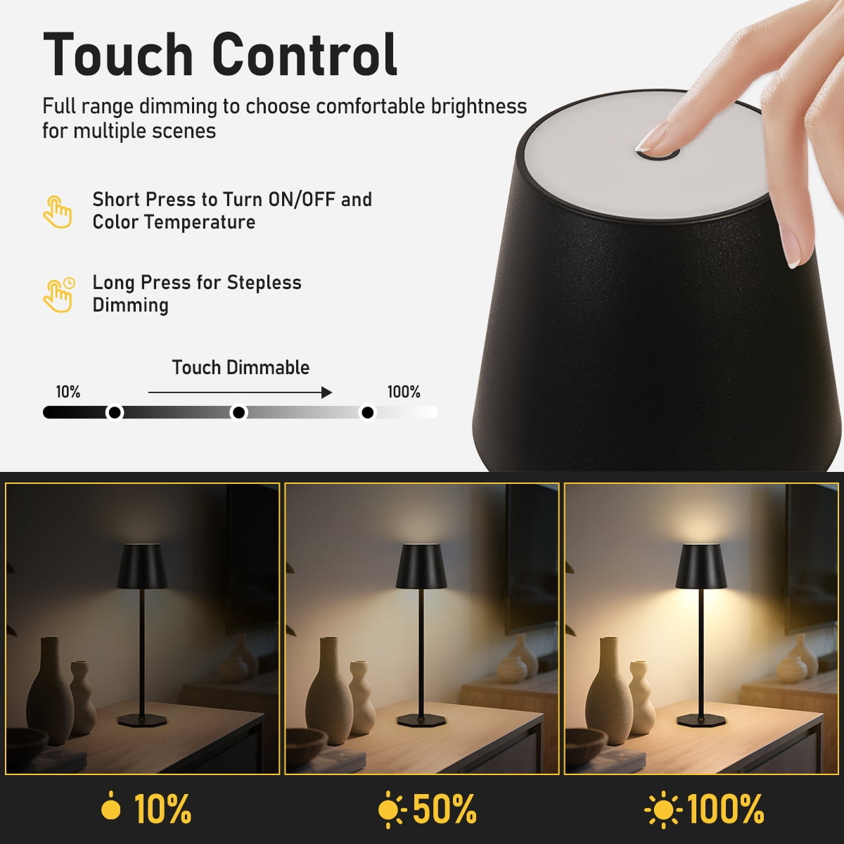 2 Pack Rechargeable Table Lamp - Cordless LED Lamp with 6000mAh Battery Operated LED Desk Lamp, Portable Table Light Outdoor for Dinner Patio Restaurant Bar Bedroom Coffee Shop Night Light(Black)