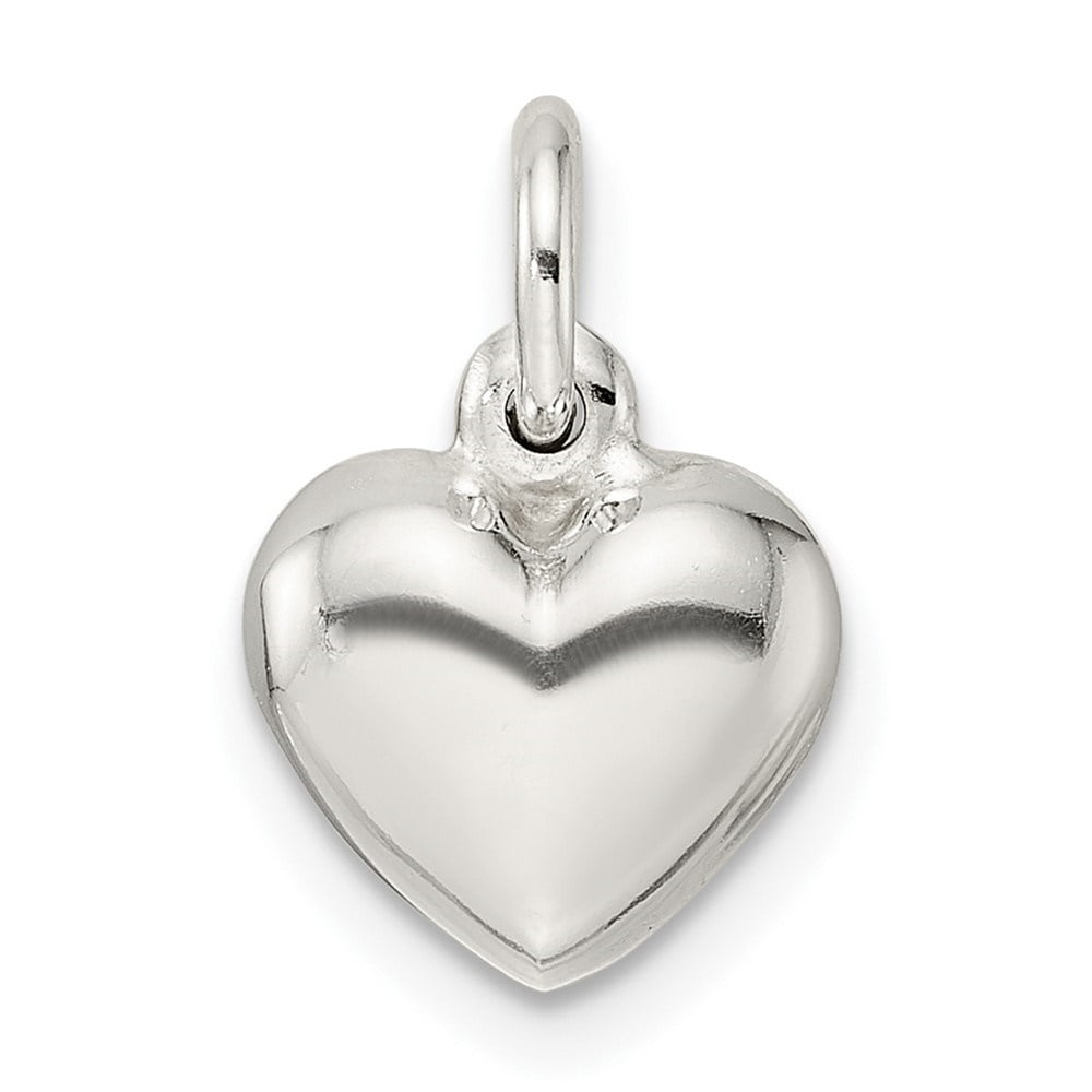 Sterling Silver Rhodium Plated Polished Diamond Cut Puffed Heart Charm Pendant
